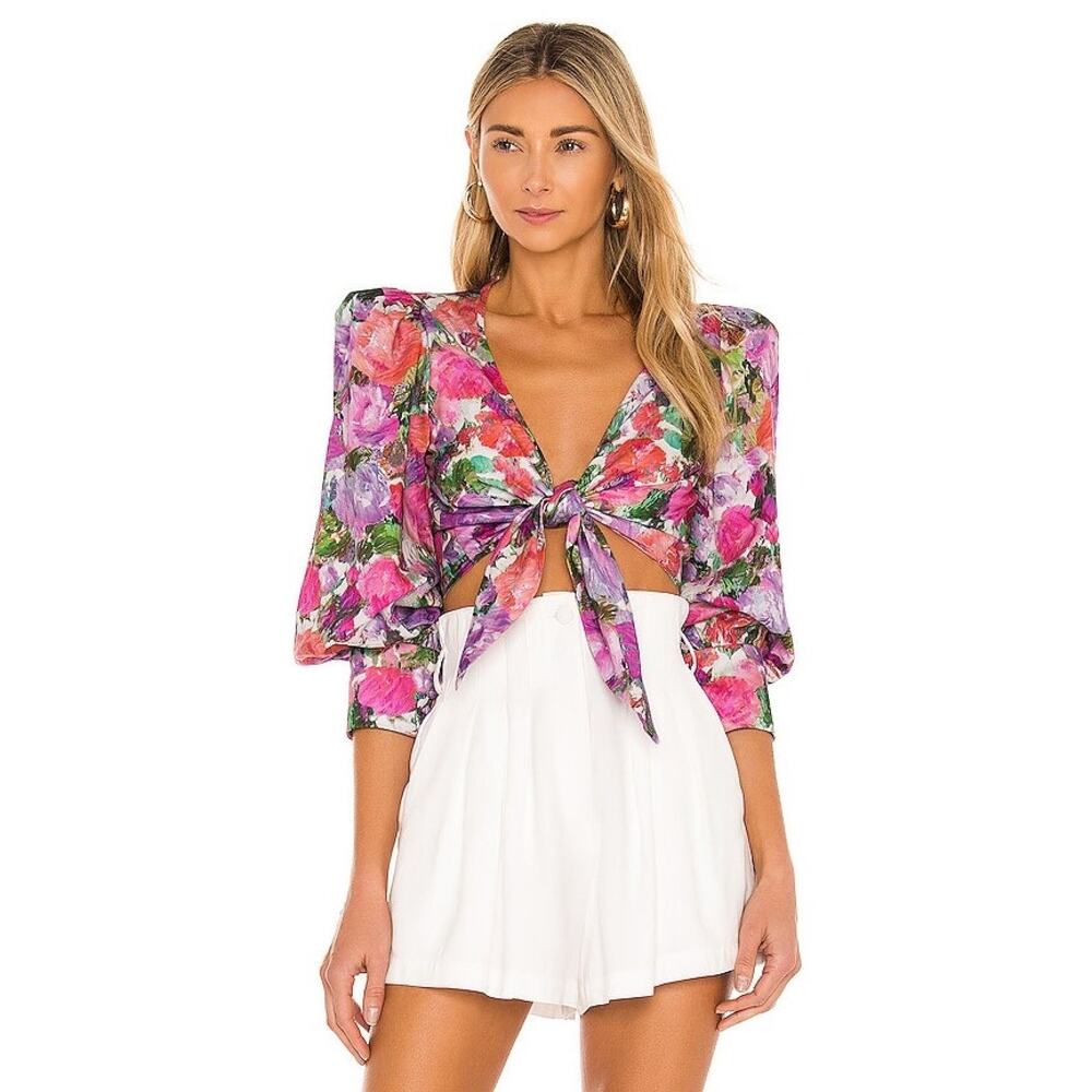 PATBO Blossom Tie-front Cropped Top In Rose